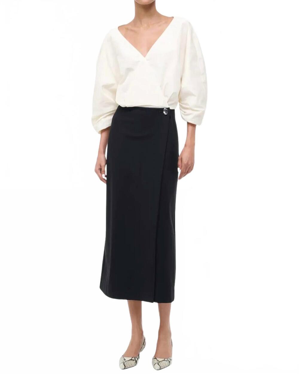 NEW STAUD orion midi dress in ivory / black